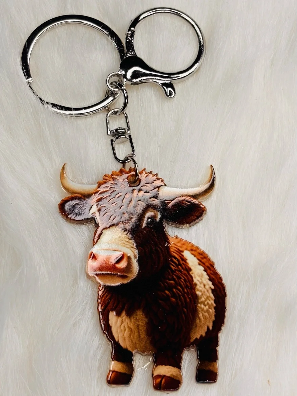 Highland Cow Acrylic Keychain Brown Farm Animal Bag Charm
